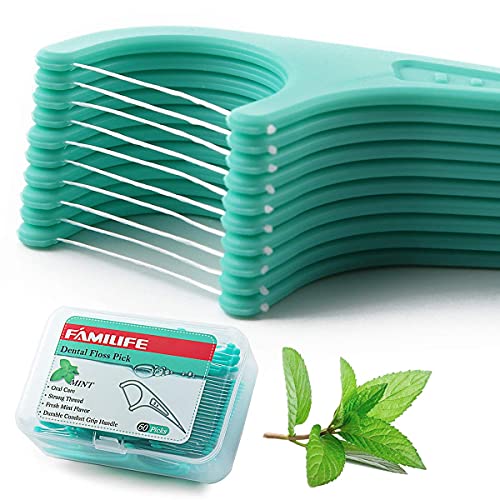 FAMILIFE Floss Picks, 240 Count Mint Dental Floss Picks with 4 Travel Handy Cases and 200 Count Unflavored Dental Floss Picks with 4 Travel Handy Cases