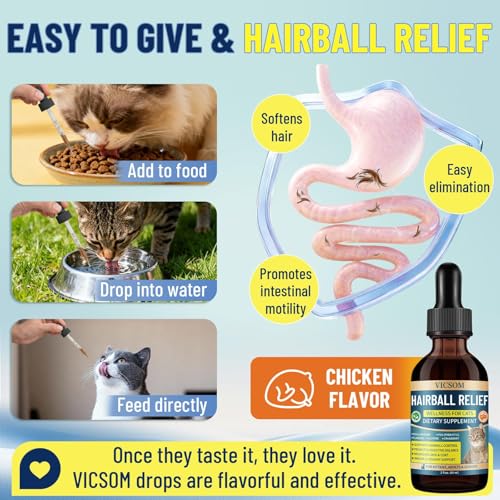 VICSOM Cat Hairball & Digestive Support Bundle, Hairball Remedy + Constipation Relief for Cats, Helps Remove Hairballs, Support Digestion & Stool Regularity, Chicken Flavor, 2 fl oz + 60 ml