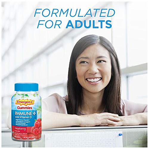 Emergen-C Immune+ Triple Action Immune Support Gummies, BetaVia (R), 1000mg Vitamin C, B Vitamins, Vitamin D and Antioxidants, Raspberry – 45 Count 45 Count (Pack of 1)