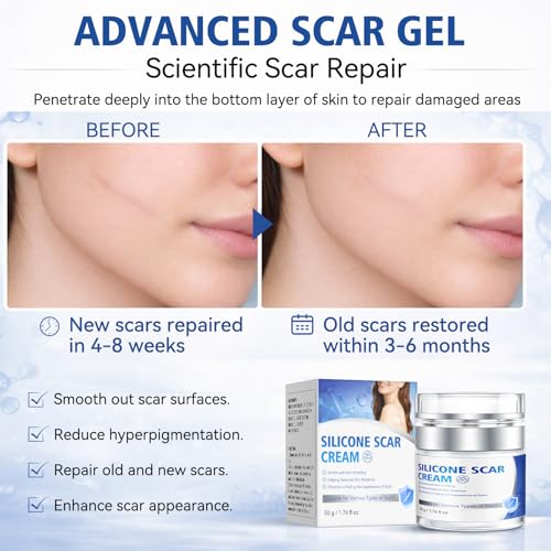 Scar Cream - Advanced Silicone Scar Gel, Professional Scar Removal Cream for Surgical Scars, C-Section, Stretch Marks, Acne, Injury, Burns, Keloids, Old and New Scars (1.76 fl oz)