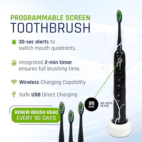 Electric Toothbrush for Adults, Battery Operated Rechargeable Sonic Toothbrush, Travel Tooth Brush Set with 4 Replacement Toothbrush Heads & Case, Wireless Charging Lasts 90 Days, White
