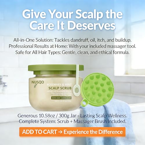 Scalp Scrub for Dandruff & Oily Hair with Rosemary & Mint – 2-in-1 Exfoliating Treatment to Remove Buildup, Relieve Itchy Scalp & Promote Hair Growth, Includes Silicone Scalp Massager Brush
