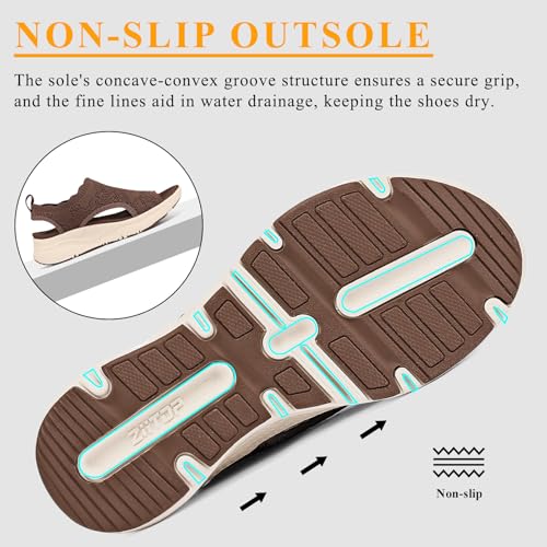 Womens Orthopedic Walking Sandals Arch Support Comfort Slip-On Sport Sandals Open-Toe Athletic Sandals for Plantar Fasciitis Summer Beach Casual 8 Mocha