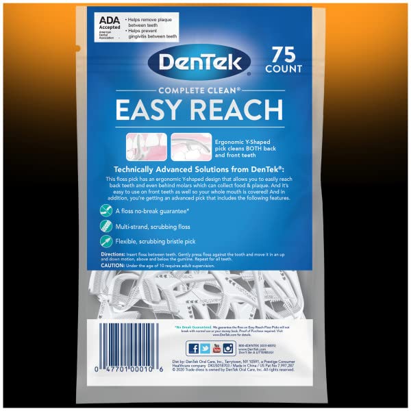DenTek Complete Clean Easy Reach Floss Picks, Advanced Fluoride Coating, Mouthwash Blast Flavor, 75 ct. (Pack of 6) - BeesActive Australia