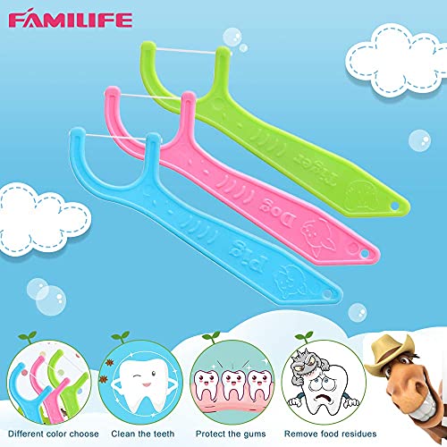FAMILIFE Kid's Dental Floss Picks Without Fluoride, 4 Travel Handy Cases Unflavored Flosser 120 Picks and 4 Travel Cases 200 Picks Animal Pattern