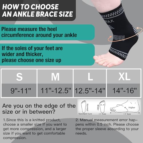 INDEEMAX Copper Ankle Brace for Women Men, Copper Infused Ankle Compression Support Sleeve for Plantar Fasciitis, Sprained Ankle, Achilles Tendonitis Brace, M Silver Black Medium