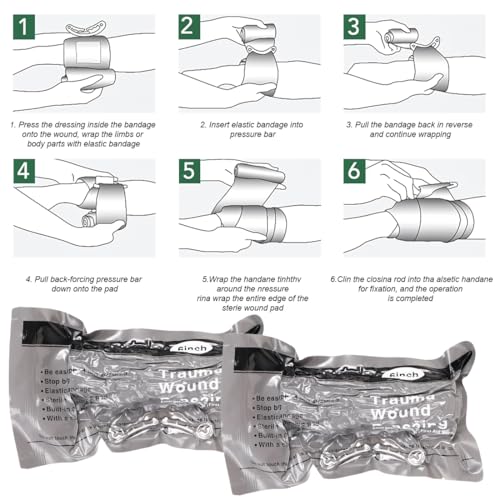 6" Israeli Style Emergency Bandage Sterile Vacuum Sealed Compression Trauma Wound Dressing for Bleeding Control, Medical Trauma Kit, Gun Shot, First Aid IFAK 2 Count