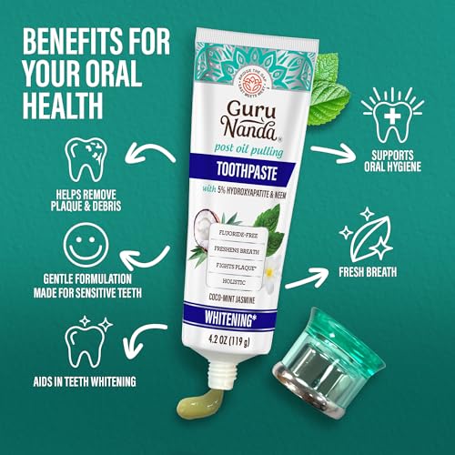 GuruNanda Whitening & Fresh Breath Bundle – 7-Day Whitening Strips, Hydroxyapatite Toothpaste & CocoMint Oil Pulling 8oz for a Brighter Smile & Happier Gums