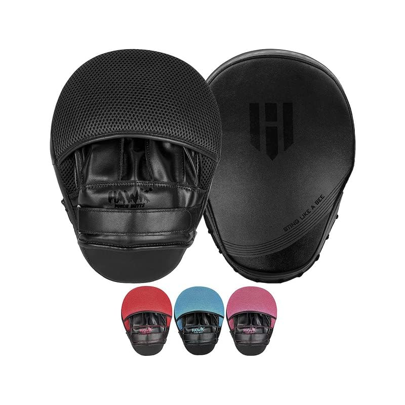 Hawk Sports Punching Mitts for Men, Women, & Kids, Leather Focus Mitts for Martial Arts & Boxing Training, Curved Punch Mitts for Karate, Kickboxing, Krav MAGA, Muay Thai & Taekwondo All-black