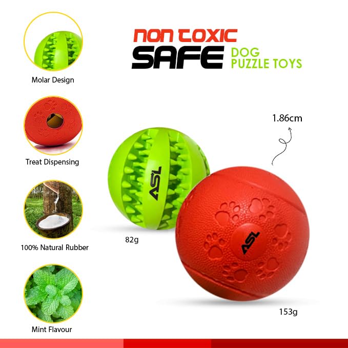 Pet Puzzle Toy 1 Pack (2 Balls) – Treat Dispensing, Chew & Interactive Dog Toys for Mental Stimulation, Slow Feeding, Dental Care, Teething Relief, Training, Boredom, and Enrichment Red & Green - BeesActive Australia