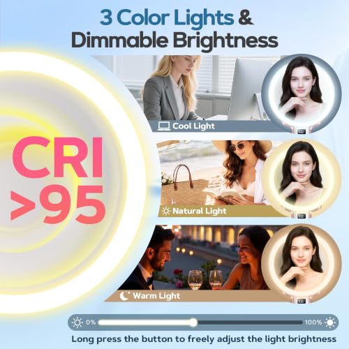 30X Travel Magnifying Mirror with Light, Height Adjustable Vanity Mirror with Phone Holder Stand, Portable Compact Handheld Makeup Mirror with Smart Display for Travel, Daily Makeup Use, Rosegold