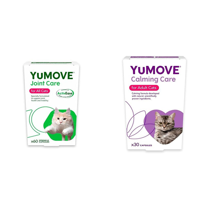 Lintbells | YuMOVE Cat | Hip and Joint Supplement for Stiff Cats| 60 Capsules & YuCALM Cat | Calming Supplement for Cats who are Stressed or Nervous, All Ages and Breeds | 30 Capsules