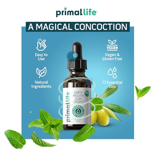 Primal Life Organics - Dirty Mouth Gum Serum, Natural Essential Oils, Promotes Good Breath, Gentle Mouthwash, Supports Good Oral Health, Great On Your Gums, Paleo, Organic, Vegan, Gluten-Free (0.5 oz)