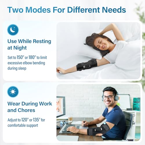 Cubital Tunnel Elbow Brace Elbow Brace Ulnar Nerve Entrapment Brace - Adjustable Elbow Immobilizer Elbow Splint for Left & Right Arms, fits Sleeping & Day Use (S) S