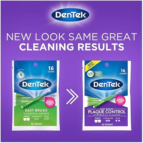 DenTek Easy Brush Interdental Cleaners, Tight Between Teeth Brushes, Plaque Control, Dental Picks for Oral Care, Fresh Mint, 16 Count (Pack of 8) 16 Count (Pack of 8)