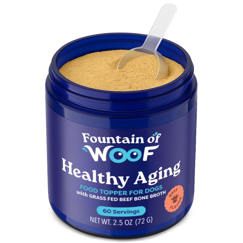 Bone Broth Dog Food Topper – Grass-Fed Beef Bone Broth Powder for Senior Dogs – Hip & Joint, Skin & Coat Support – Glucosamine & Collagen – 60 Servings | Fountain of Woof
