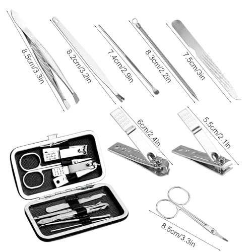 24 Pack Manicure Set in Bulk, Nail Fingernail Clippers Kit (8-in-1, Black) 4.3 in 24