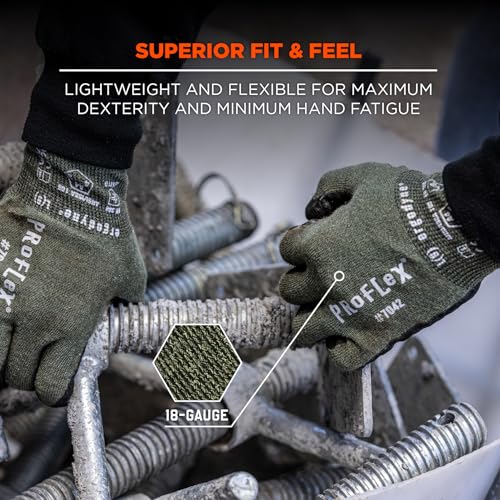 Ergodyne ProFlex 7042 Cut Resistant Work Gloves, ANSI A4, Contact Heat Resistant, Sandy Nitrile Coated Palms, 18g Aramid Medium