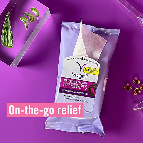 VAGISIL Anti-Itch Medicated Feminine Wipes, Max Strength, 20 Wipes (1 Pack) Anti-Itch Medicated Wipes 20 Count (Pack of 1)