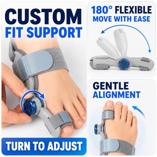 Bunion Corrector for Women & Men, All-in-One Bunion Fix Kit with Toe Separator, Arch Support & Hot Cold Gel Pad, Adjustable Bunion Splint Big Toe Straightener for Hallux Valgus Relief Day Night Use (1) 1