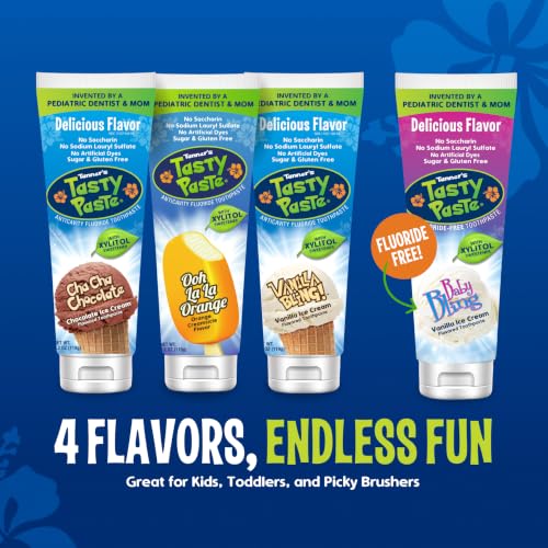 Tanner's Tasty Paste Kids Fluoride Toothpaste Variety Pack, No Mint, 3-Pack