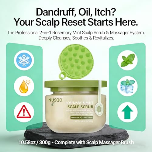 Scalp Scrub for Dandruff & Oily Hair with Rosemary & Mint – 2-in-1 Exfoliating Treatment to Remove Buildup, Relieve Itchy Scalp & Promote Hair Growth, Includes Silicone Scalp Massager Brush