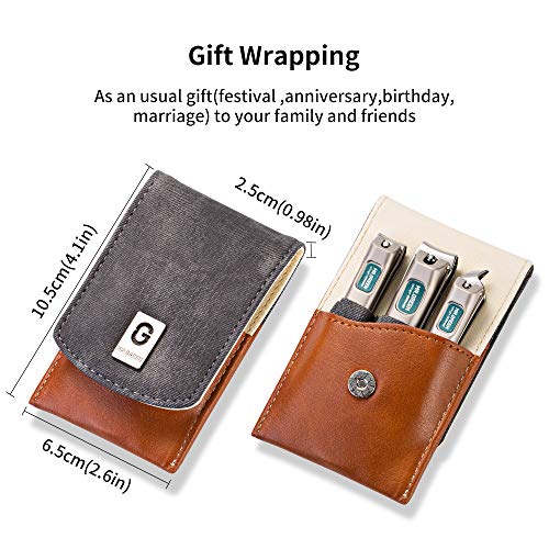 Stainless Steel Nail File with Anti-Slip Handle and Leather Case, 3 pcs Nail Clippers Set Stainless Steel Nail Clippers & Slant EDG Toenail Clipper Cutter
