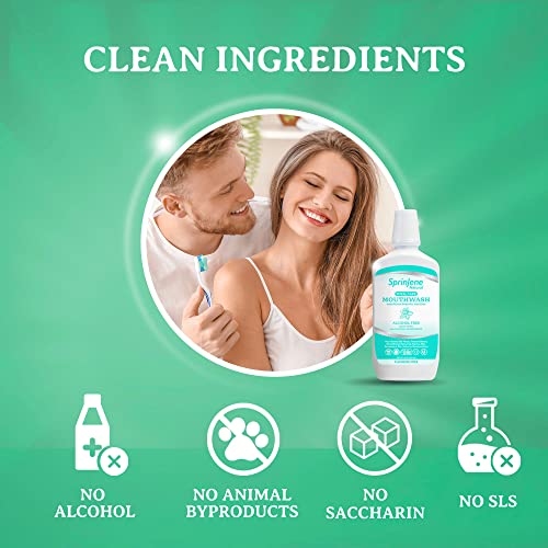 SprinJene Natural Sensitivity Relief, Fluoride Free Toothpaste for Sensitive Teeth (4 Pack) + Fluoride Free & Alcohol Free Mouthwash