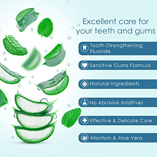 Naturally Soothing Toothpaste for Sensitive Teeth and Gum Care with Aloe Vera, Allantoin & Fresh Mint Flavor, Gentle & Natural, ADA Approved (5-oz, 3 Count) 5 Ounce (Pack of 3)
