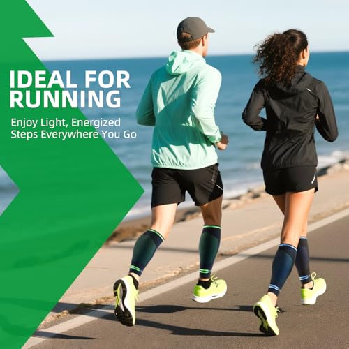 3 Pairs Calf Compression Sleeves for Women & Men 15-20 mmHg, Graduated Compression Socks for Running, Swelling Relief, Shin Splints & Varicose Veins Support, Anti-Slip Leg Sleeves Green L/XL