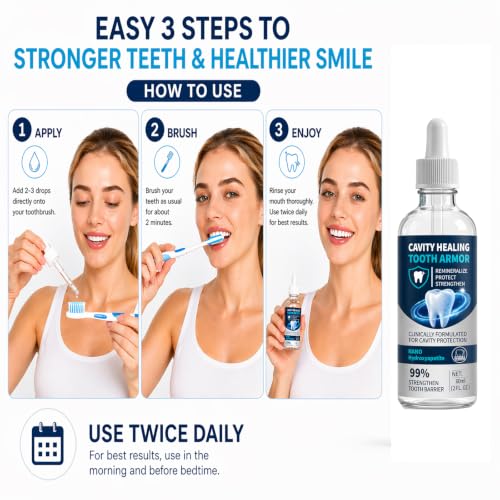 Cavity Healing Tooth Armor Liquid, Daily Tooth Surface Support Drops for Enamel Care, Sensitivity Comfort and Fresh Breath, At-Home Oral Care, 60 mL, 2 Pack