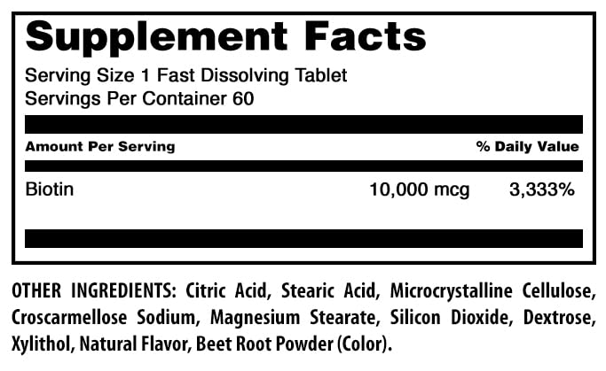 Amazing Formulas Biotin 10,000 mcg | Fast Dissolve Tablets | Non-GMO | Gluten Free Supplement | Made in USA (Strawberry, 60 Count) 1 Count (Pack of 1)