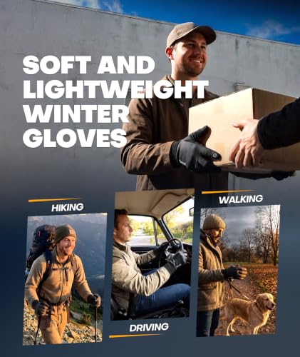 Winter Gloves Men Women Made with 3M Thinsulate, Lightweight Thermal Warm Gloves for Cold Weather with Touch Screen Fingers, Water Resistant Running Gloves for Cycling, Hiking, Driving Black Medium