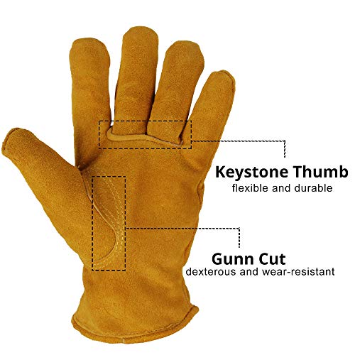 OZERO Winter Work Gloves for Men and Women, Insulated Leather, Gold, Medium Gold (Pack of 1)