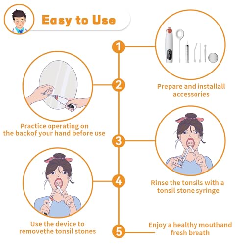 Electric Tonsil Stone Remover Vacuum，Tonsil Stone Removal Kit, 5X Magnifying Glass & LED Light, with Cleaning Syringe, Tongue Depressor, Straight/Curved Glass Tubes, Painless Removal and Fresh Breath