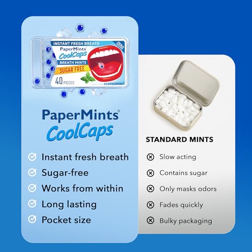 Papermints CoolCaps Breath Mints Sugar Free Peppermint (4 Pack of 40) Mint 4 Boxes of 40 pieces