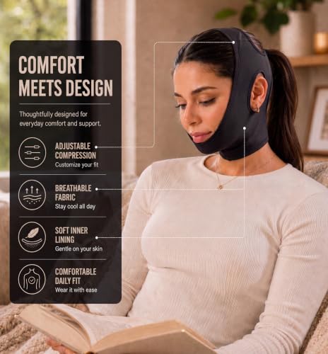 Shape Concept 301 Chin Strap Support Band Neck Face High Compression Medium (Pack of 1) Black
