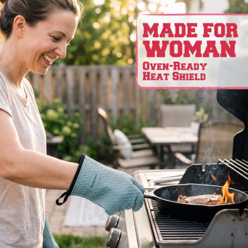 KITCHEN PERFECTION Smoker BBQ Grill Gloves -High Heat Resistant Oven Mitts Aqua One Size Fits Most