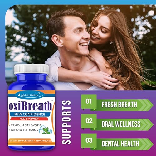 Oxi-Breath Oral Probiotics for Bad Breath – Probiotic Breath Freshener with Lactobacillus Acidophilus – Oral Care Supplement for Gum Health, Gut Restore & Fresh Breath 120 Ct – 2 Months Supply