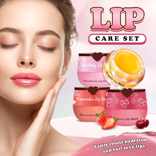 4PCS Lip Scrub and Mask Set,Reduce Fine Lines Lips Care Set