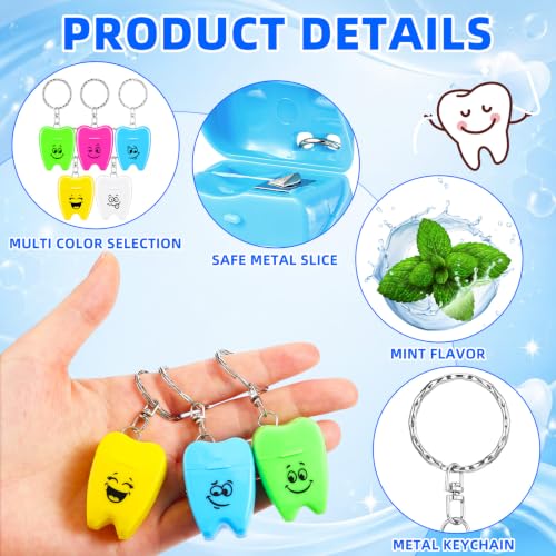 Landical 60 Pcs Mini Dental Floss Keychain Bulk Tooth Shaped Keychain