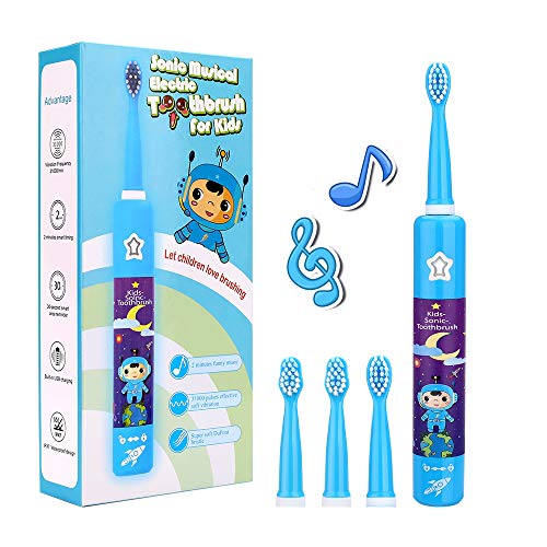 OJV 8620 Musical Electric Toothbrushes & 2 Pack Replacement Toothbrush Heads (Bule)