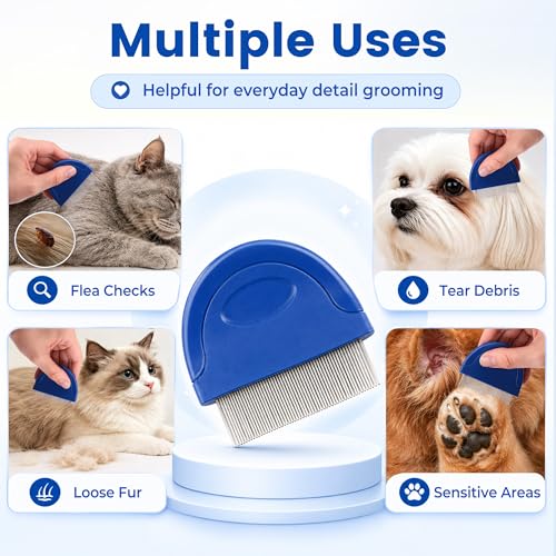 Prime Pets Flea Comb for Dogs and Cats, Stainless Steel Pet Grooming Comb for Flea Checks, Dander, Loose Hair and Tear Stain Debris 1 Count (Pack of 1)