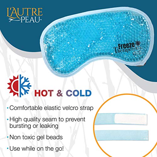 USA Merchant - Hot/Cold Plush Gel Bead Relief Wrap | Freeze Therapeutics by L'AUTRE PEAU | Hot Or Cold Reusable Ice Packs with Flexible Beads (Blue Full Eye Mask) Blue Full Eye Mask