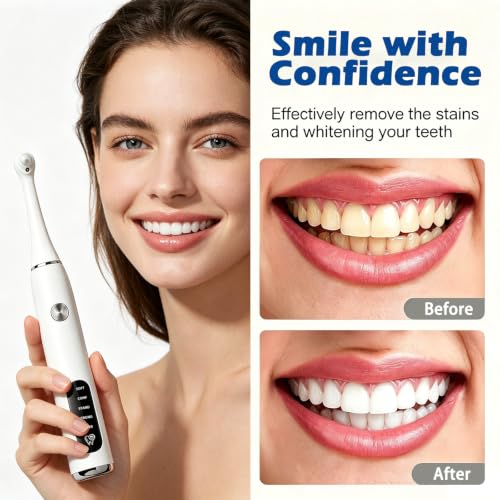 Tooth Polisher,Teeth Polishing Kit for Daily Cleaning,Polishing Then Whitening of Tooth USB Rechargeable Dental Polisher with LED Light,7 Heads,5 Speed Modes