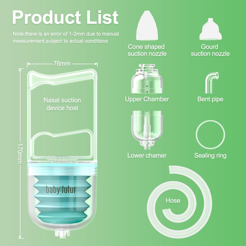 Manual Nose Sucker for Baby – Strong Suction Nasal Aspirator with Soft Silicone Tips, Easy to Clean & Reusable, Quiet and Safe Newborn Nose Cleaner by Baby Futur