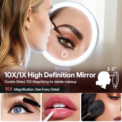 LitBear Travel Makeup Mirror with Lights, 10X/1X Foldable Magnifying Mirror Rose Gold