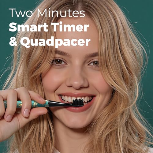 MIPOW Brush GO SlimPro i4 Electric Toothbrush Rechargeable Smart Ultra Sonic 3 Modes, Travel Case & Ceramic Dock, 60Day Battery Soft Bristles 2 Heads IPX7 Waterproof, Color-Almonde Edition