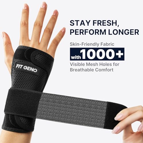 Fit Geno Carpal Tunnel Wrist Brace for Women and Men - Pain Relief for Tendonitis, Arthritis, Strain and Sprain - Adjustable Wrist Splint Support for Day & Night (Left Hand M/L)