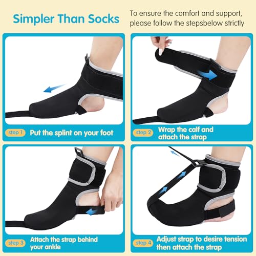 Plantar Fasciitis Night Splint Socks with Massage Ball for Tendonitis, Achilles, Foot Drop, Heel Pain Foot Splint, Adjustable Plantar Fasciitis Brace for women & men, Recover While You Rest and Sleep Small Black 1